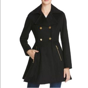 Double-breasted button front military coat, medium